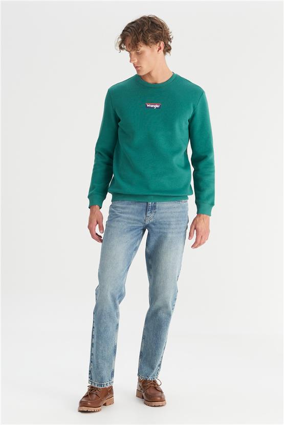 Wrangler W2520133 300 Green Erkek Erkek Mıd Logo Baskılı Sweatshırt