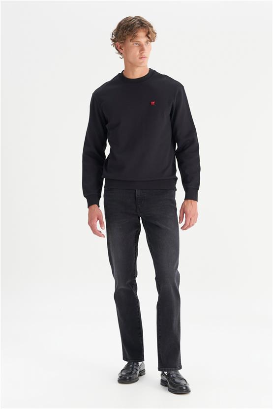 Wrangler W2520255 001 Black Erkek Patch Logo Baskılı Regular Bısıklet Yaka Sweatshırt