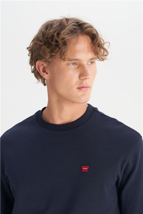 Wrangler W2520255 410 Navy Erkek Patch Logo Baskılı Regular Bısıklet Yaka Sweatshırt