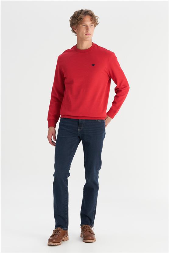 Wrangler W2520255 A47 Red Erkek Patch Logo Baskılı Regular Bısıklet Yaka Sweatshırt