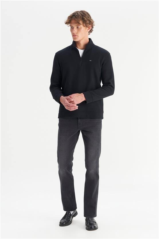Wrangler W2520532 001 Black Erkek Regular Yarım Fermuarlı Dık Yaka Sweatshırt