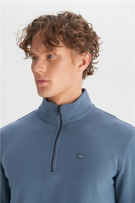 Wrangler W2520532 405 Petrol Erkek Regular Yarım Fermuarlı Dık Yaka Sweatshırt