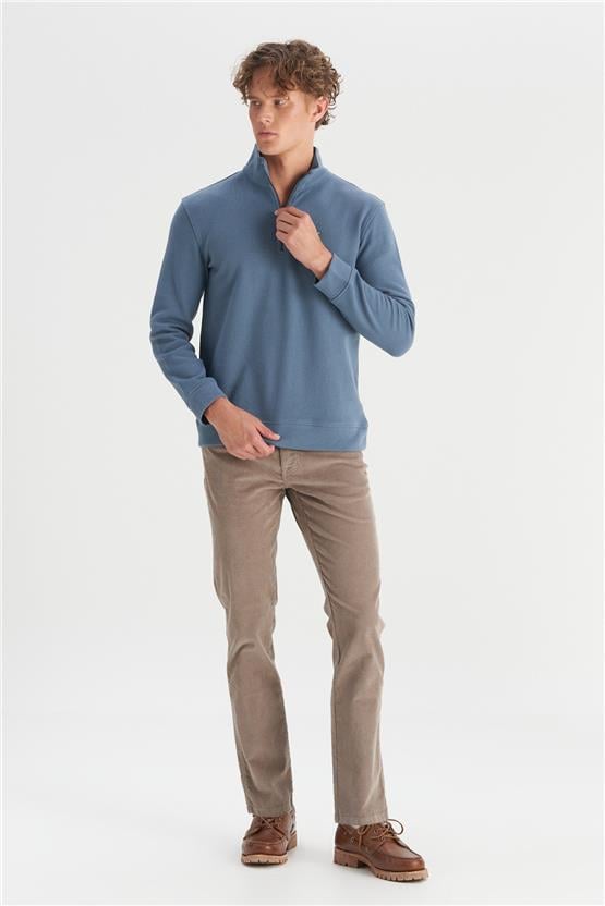 Wrangler W2520532 405 Petrol Erkek Regular Yarım Fermuarlı Dık Yaka Sweatshırt