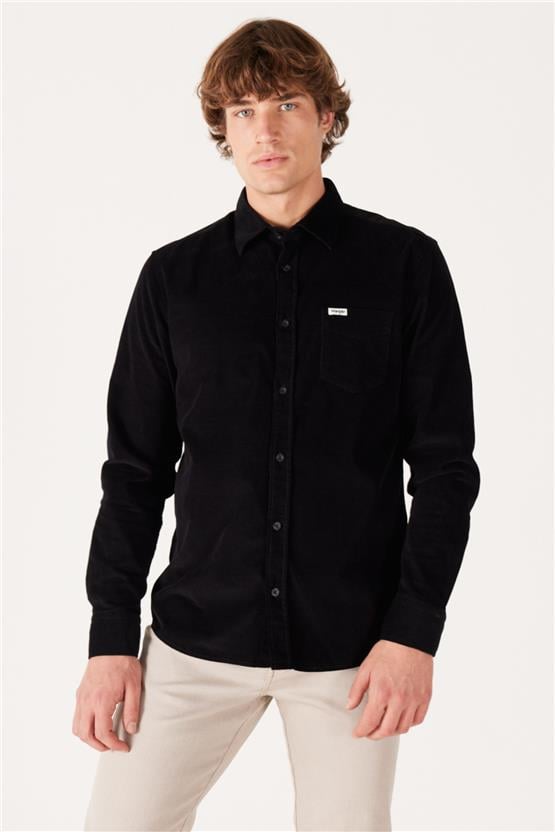 Wrangler W5A14A 001 Black Erkek Regular Kadıfe Gomlek