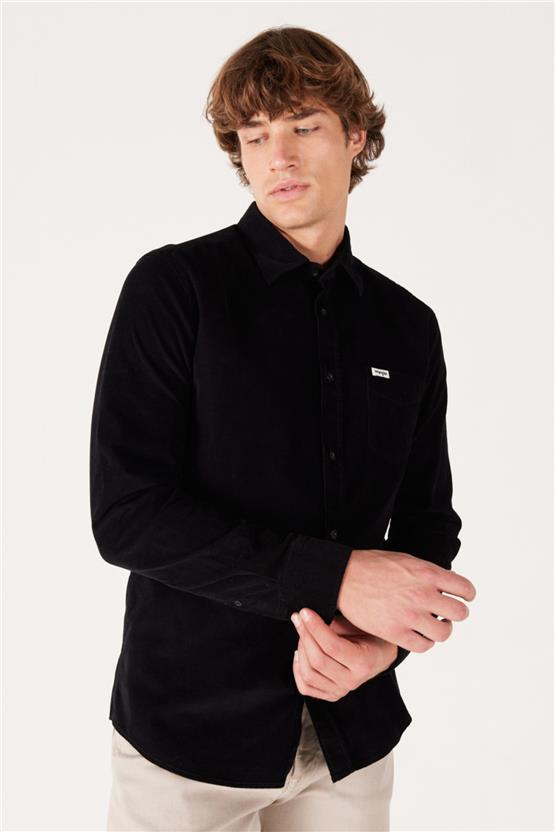 Wrangler W5A14A 001 Black Erkek Regular Kadıfe Gomlek