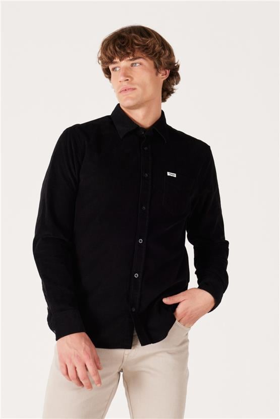 Wrangler W5A14A 001 Black Erkek Regular Kadıfe Gomlek