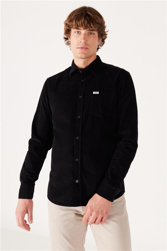 Wrangler W5A14A 001 Black Erkek Regular Kadıfe Gomlek