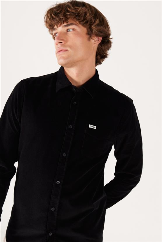 Wrangler W5A14A 001 Black Erkek Regular Kadıfe Gomlek