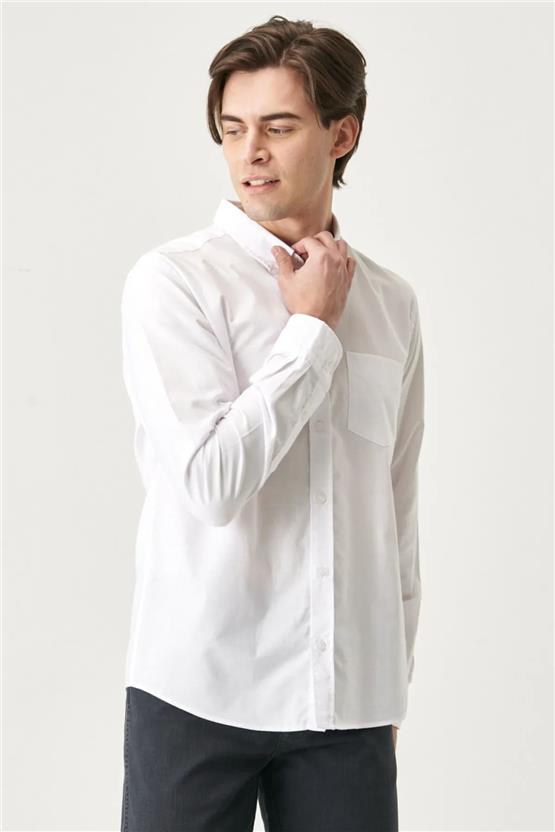 Wrangler W5A3 Beyaz 100 Erkek Regular Uzun  Kollu Gömlek