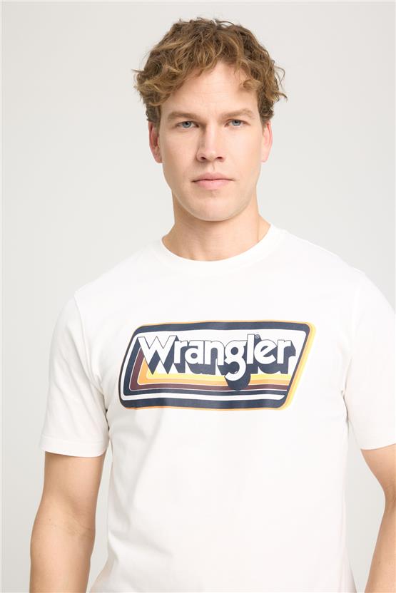 Wrangler W753Ee W04 Worn In Whıte Erkek Bısıklet Yaka T-Shırt