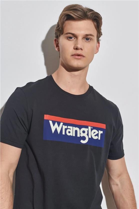 Wrangler W7H4D3Xv6 Faded Black Erkek Lıghtweıght Ss 3Color Logo Crew Neck Bisiklet Yaka T-Shirt