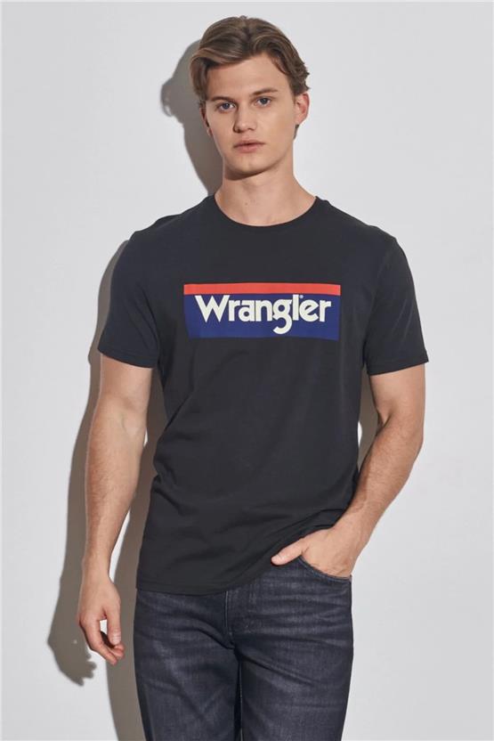 Wrangler W7H4D3Xv6 Faded Black Erkek Lıghtweıght Ss 3Color Logo Crew Neck Bisiklet Yaka T-Shirt