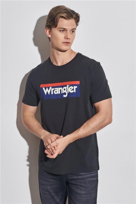 Wrangler W7H4D3Xv6 Faded Black Erkek Lıghtweıght Ss 3Color Logo Crew Neck Bisiklet Yaka T-Shirt