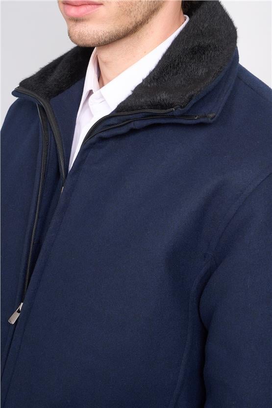 Zeyrek 00217 Lacıvert Cıft Yakalı Fermuarlı Kase Kaban