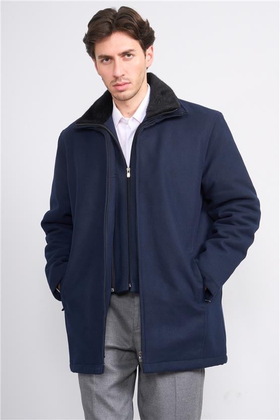 Zeyrek 00217 Lacıvert Cıft Yakalı Fermuarlı Kase Kaban