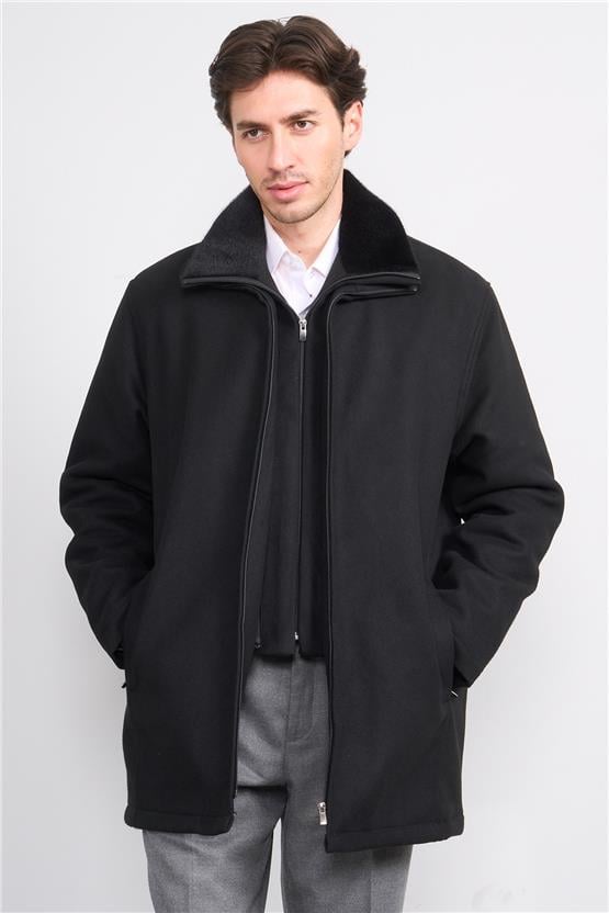 Zeyrek 00217 Siyah Cıft Yakalı Fermuarlı Kase Kaban