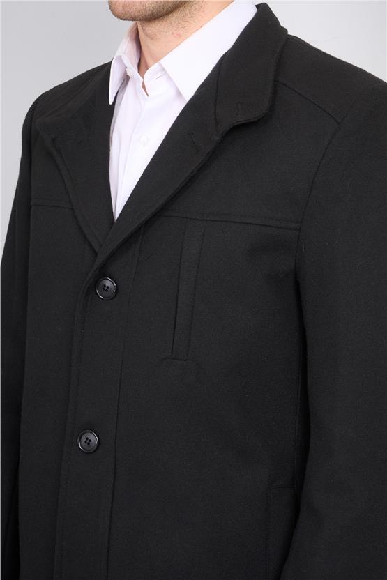 Zeyrek 00567 Siyah Dık Yakalı Dugmelı Kase Kaban