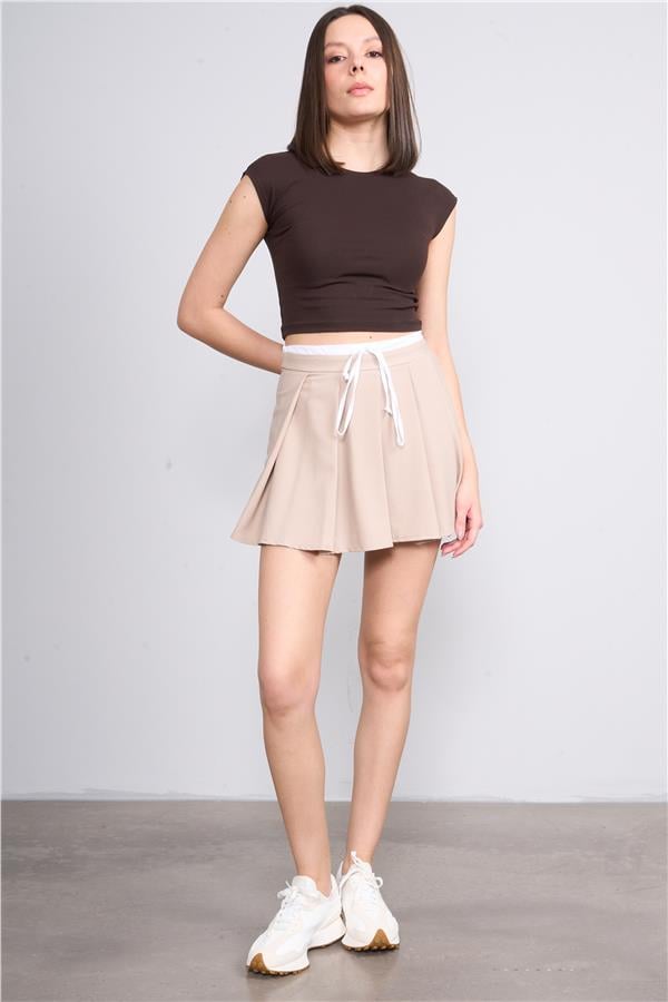 Volumex Nm-109 Bej Kadın Pılelı Short Etek