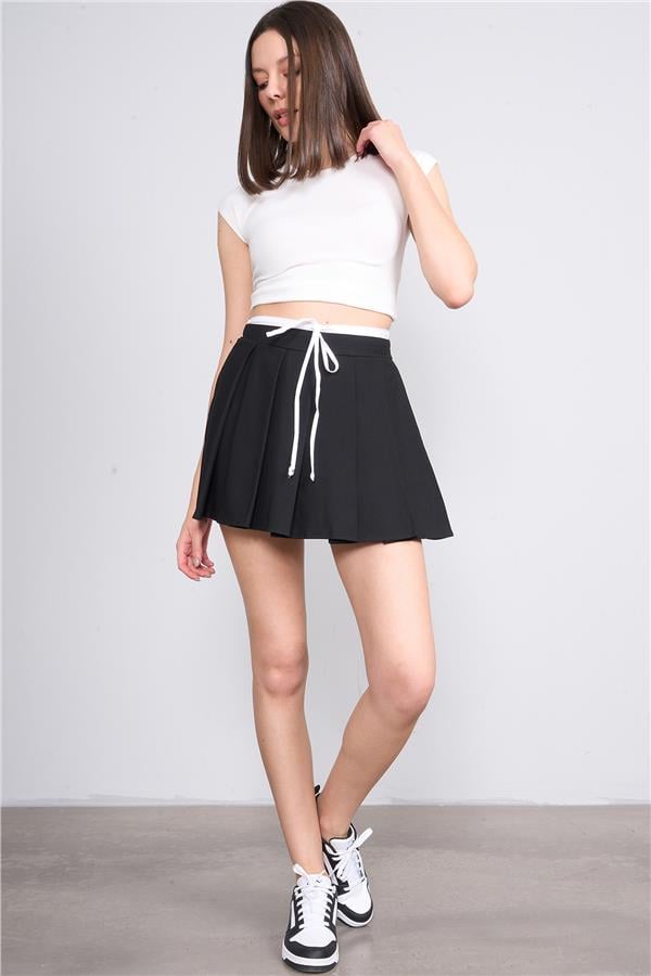 Volumex Nm-109 Sıyah Kadın Pılelı Short Etek