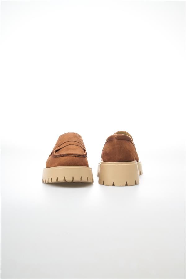 White Line 01-2515 Süet Taba Kadın Loafer Ayakkabı