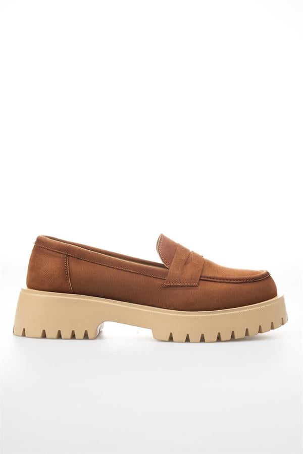 White Line 01-2515 Süet Taba Kadın Loafer Ayakkabı