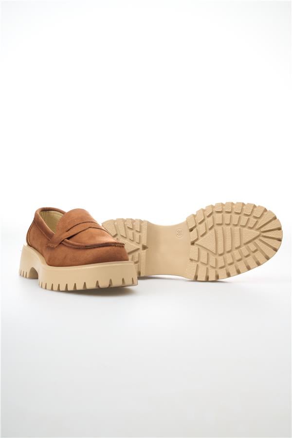 White Line 01-2515 Süet Taba Kadın Loafer Ayakkabı