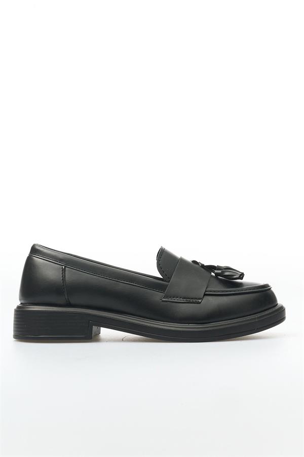 White Line 01-5001 Cilt Siyah Kadın Loafer Ayakkabı