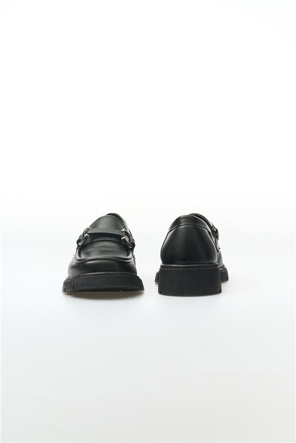 White Line 01-6012 Cilt Siyah Kadın Loafer Ayakkabı