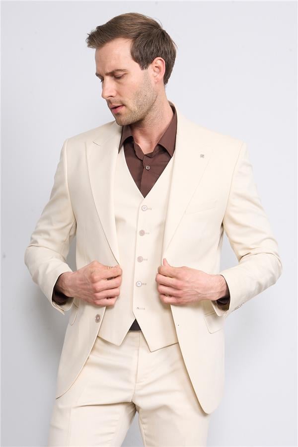 Woolsuit Bergama Bej Erkek Yelikli Takım Elbise