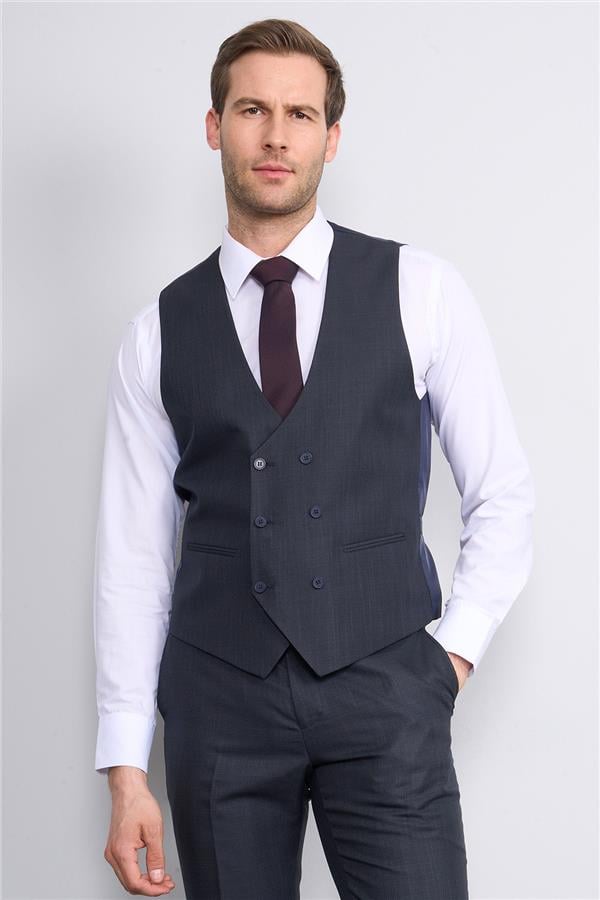 Woolsuit Marsılya Füme Erkek Yelikli Takım Elbise