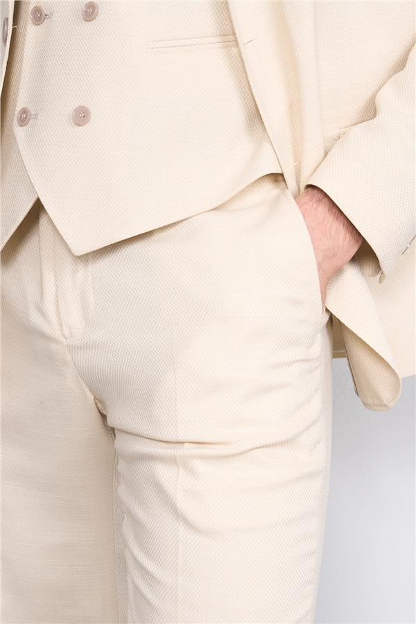 Woolsuit Perge Krem Erkek Yelikli Takım Elbise
