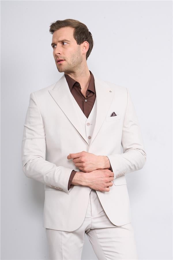 Woolsuit Vera Bej Erkek Yelikli Takım Elbise