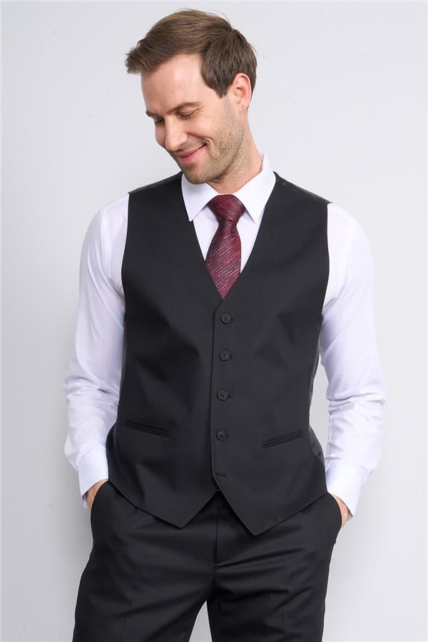 Woolsuit Vera Siyah Erkek Yelekli Takım Elbise