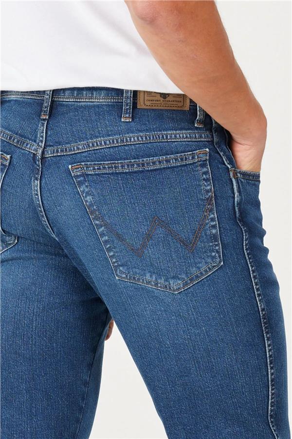 Wrangler W12S057 W12S Texas Slım Xt Mıd Blue Erkek Authentıc Straıght Normal Bel Dar Paca Jean Pantolon