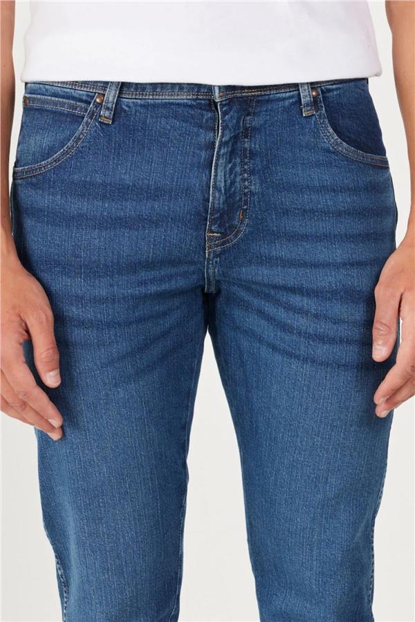 Wrangler W12S057 W12S Texas Slım Xt Mıd Blue Erkek Authentıc Straıght Normal Bel Dar Paca Jean Pantolon