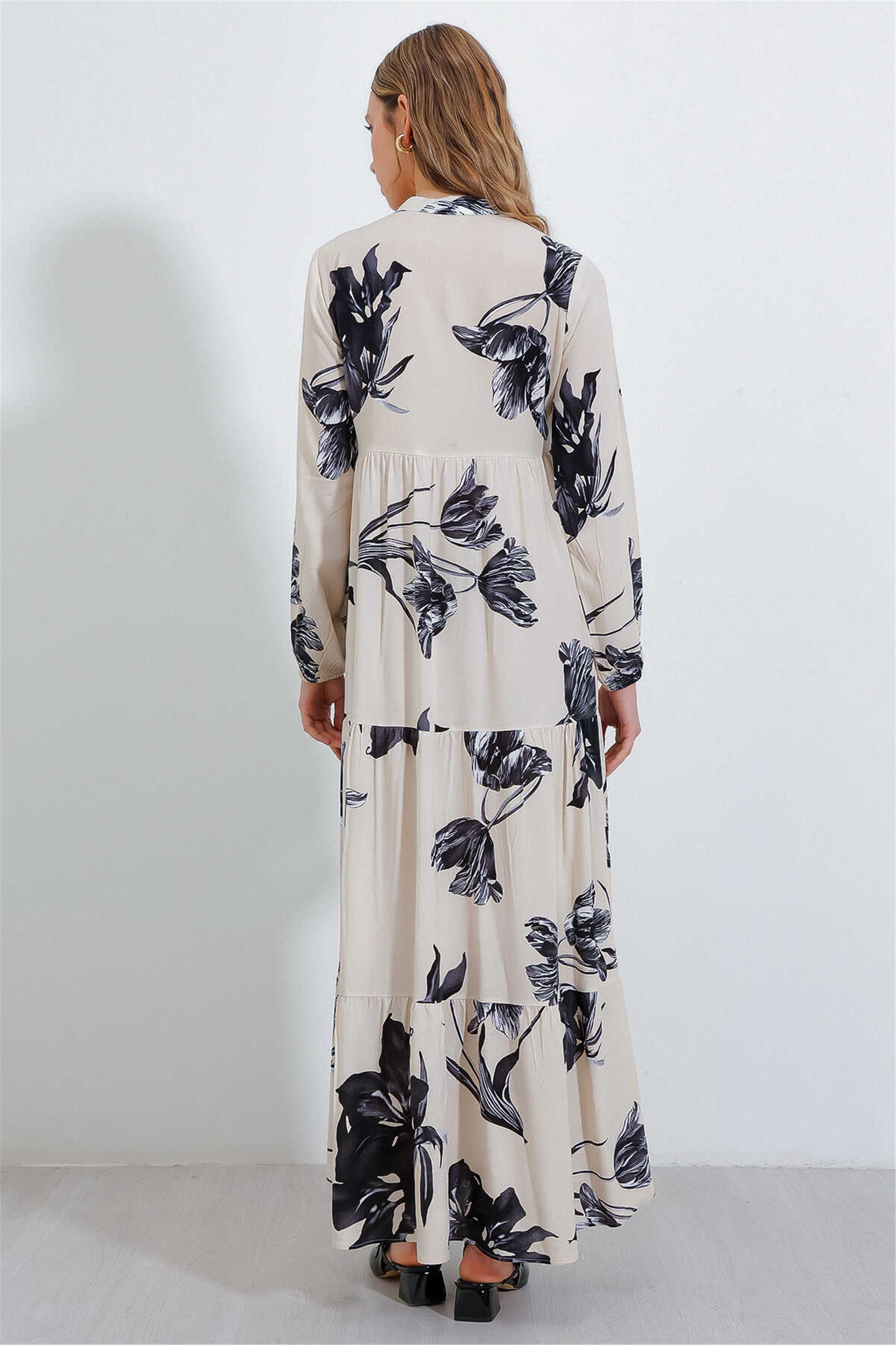 Bıgdart Y25 1627 Sıyah Kadın Yaka Bagcıklı Tesettur Elbıse | Çetinkaya