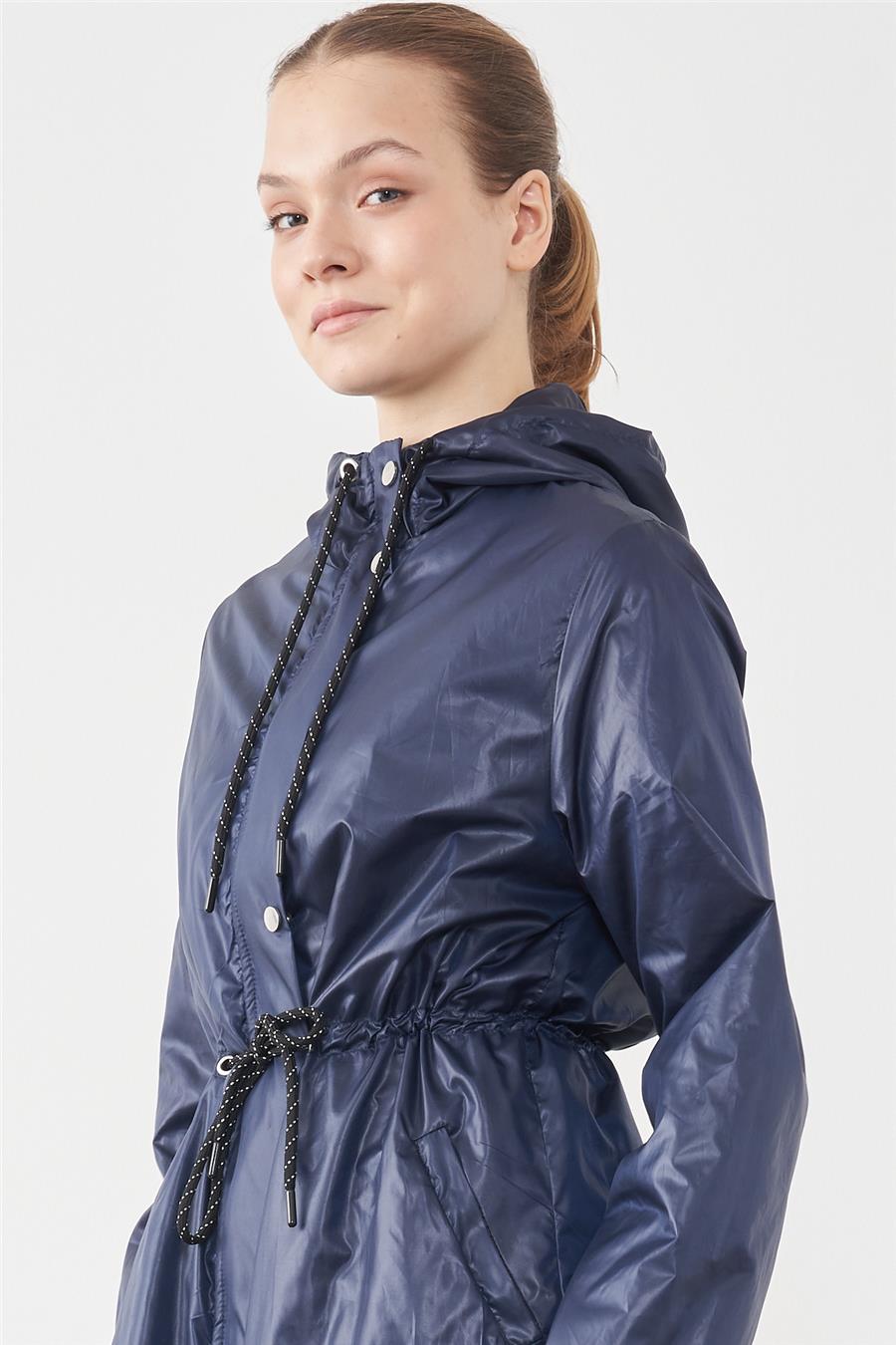 Çetinkaya Fithit 9423 Kapüşonlu Lacivert Uzun Yağmurluk