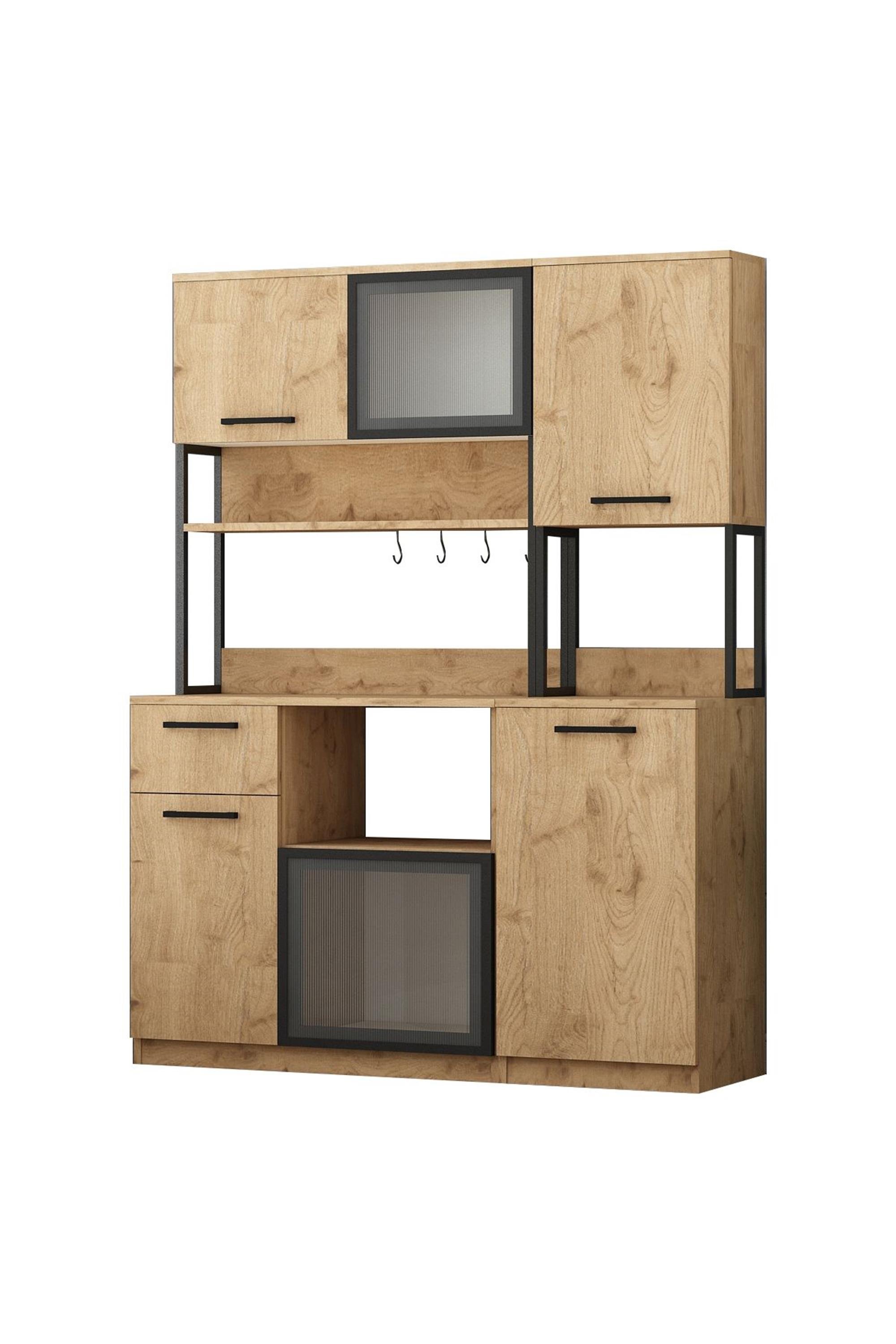 Eymense Leny 2+1 Modüllü 3 Kapaklı Çok Amaçlı Kahve Köşesi Dolabı Meşe