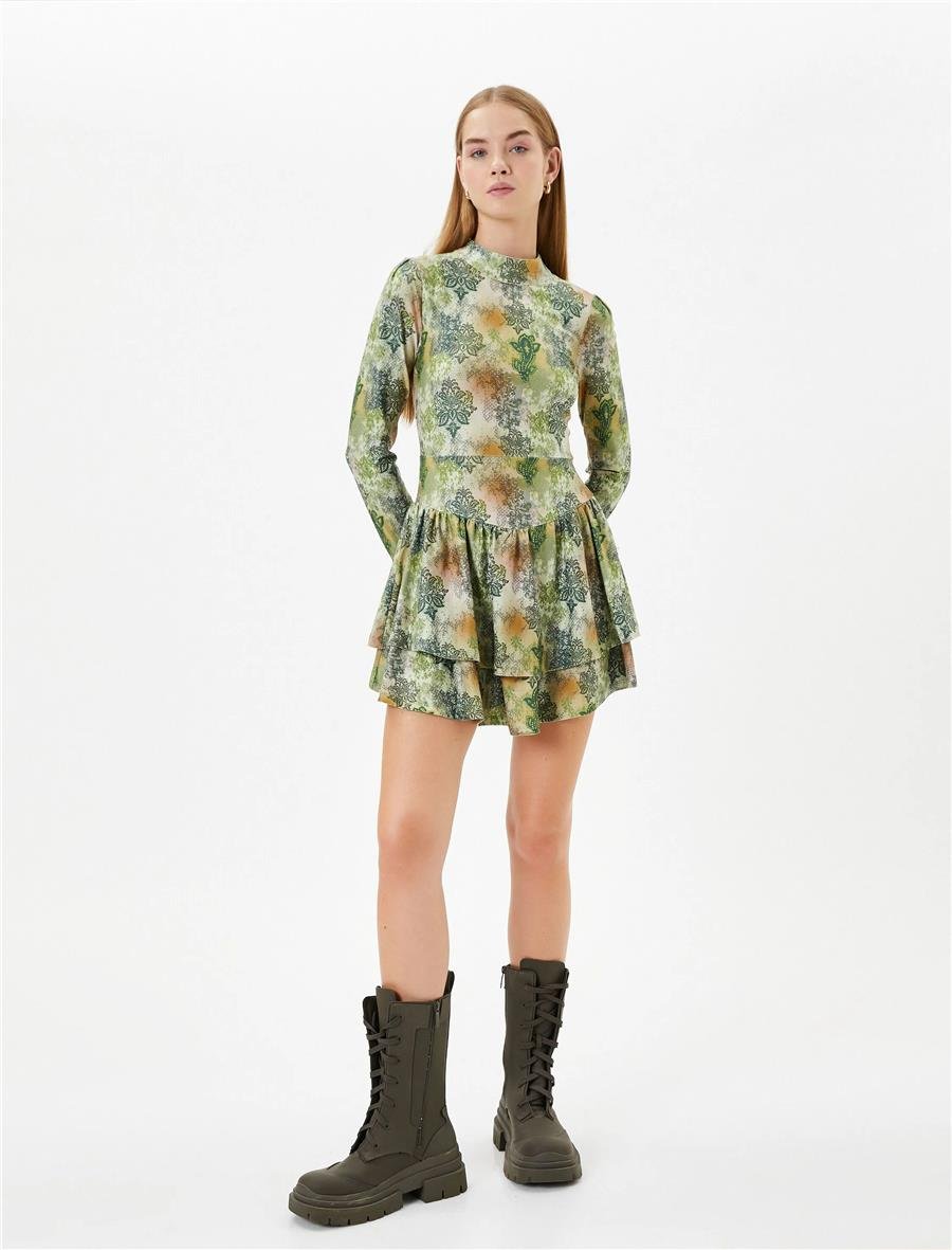 Koton 4Wal80018Ik 8D1 Yeşil Desenli Genç Kız Elastan Jersey Elbise