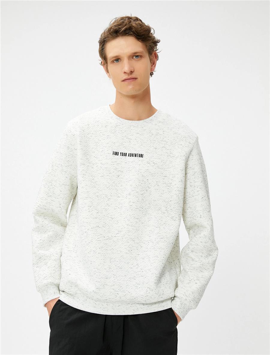 Koton 4Wam70083Mk 000 Beyaz Erkek Pamuk Jersey Sweatshirt