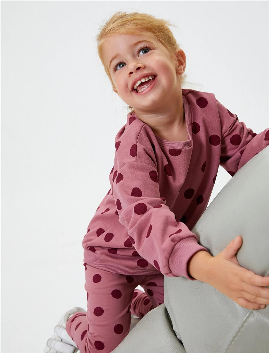 Koton 4Wmg10016Ak 2D7 Pembe Desenli Kız Bebek Pamuk Jersey Sweatshirt