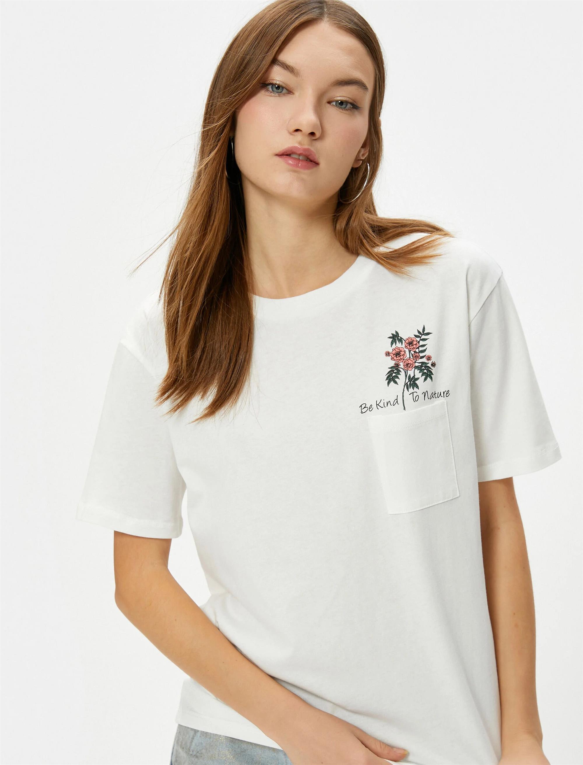 Koton Y24 4Sal10173Ik 010 Ekru Genç Kız Pamuk Jersey Kısa Kollu T-Shirt