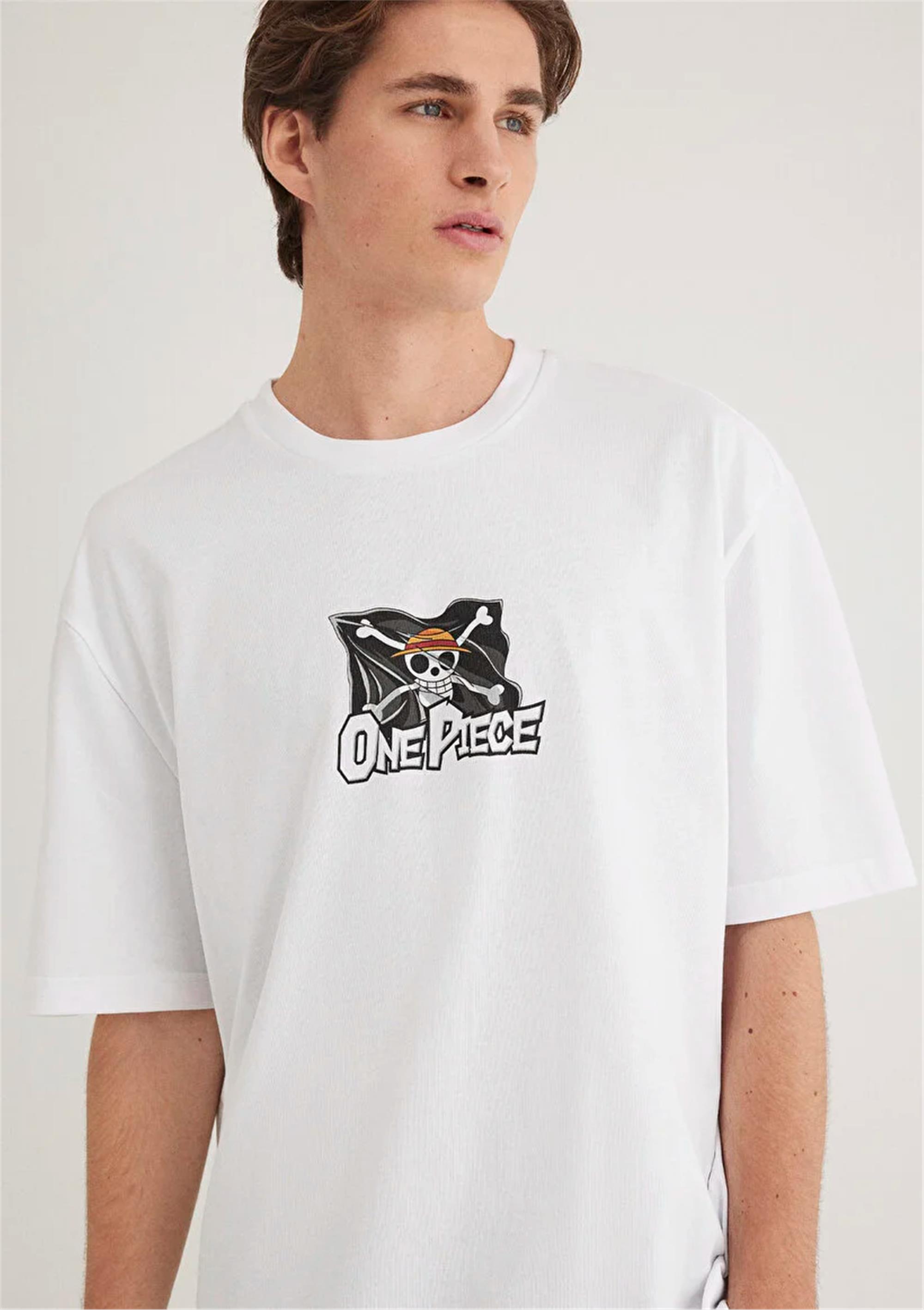 Mavı M0612563-620 Beyaz Erkek Loose One Pıece Baskılı T-Shırt