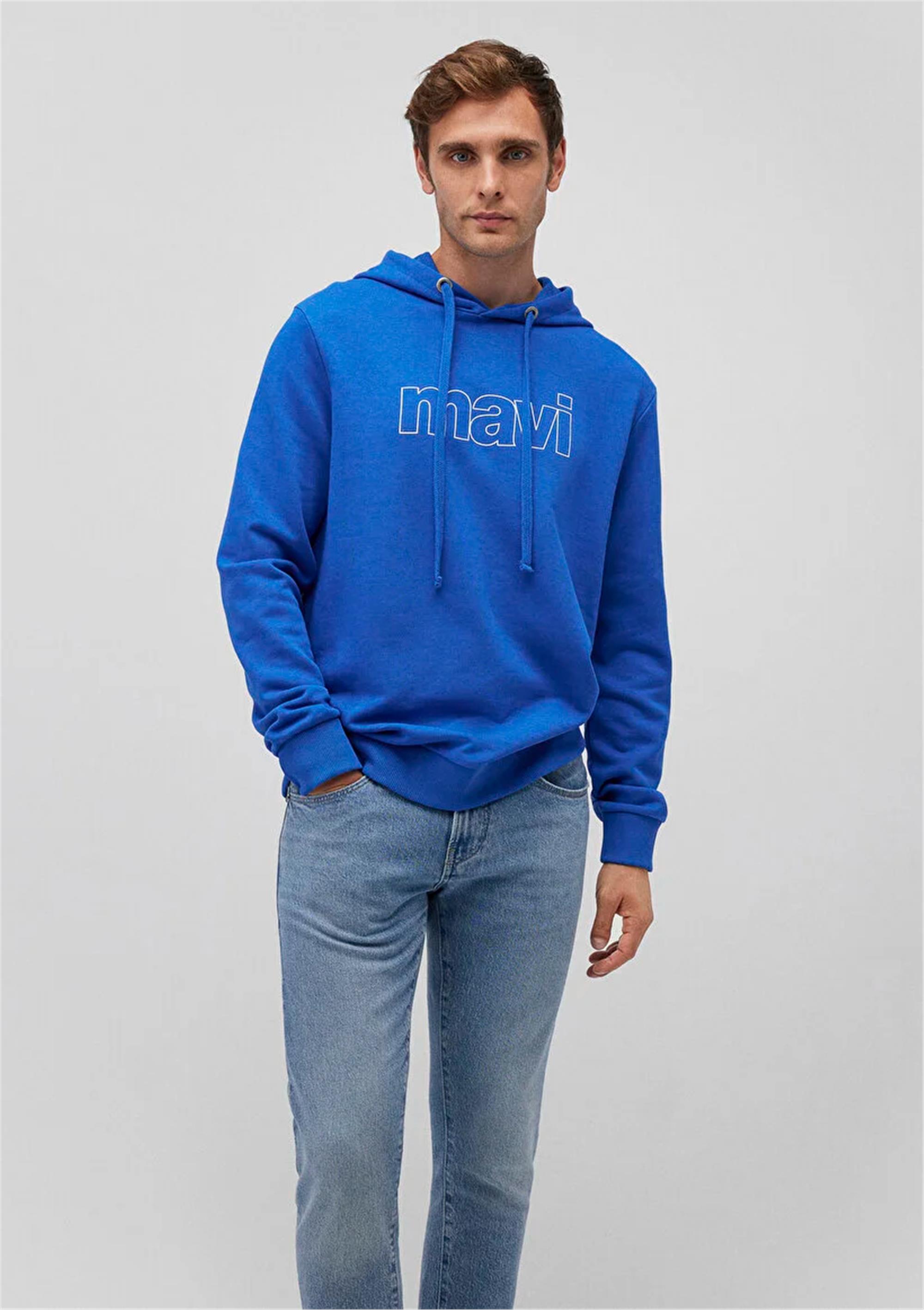 Mavi M065606-70913 Saks Erkek Mavi Logo Baskılı Kapüşonlu