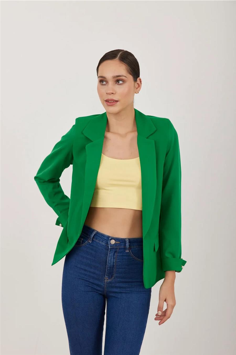 Reyon 9019 Nane Yeşil Kadın Dabbl Kumaş Ceket