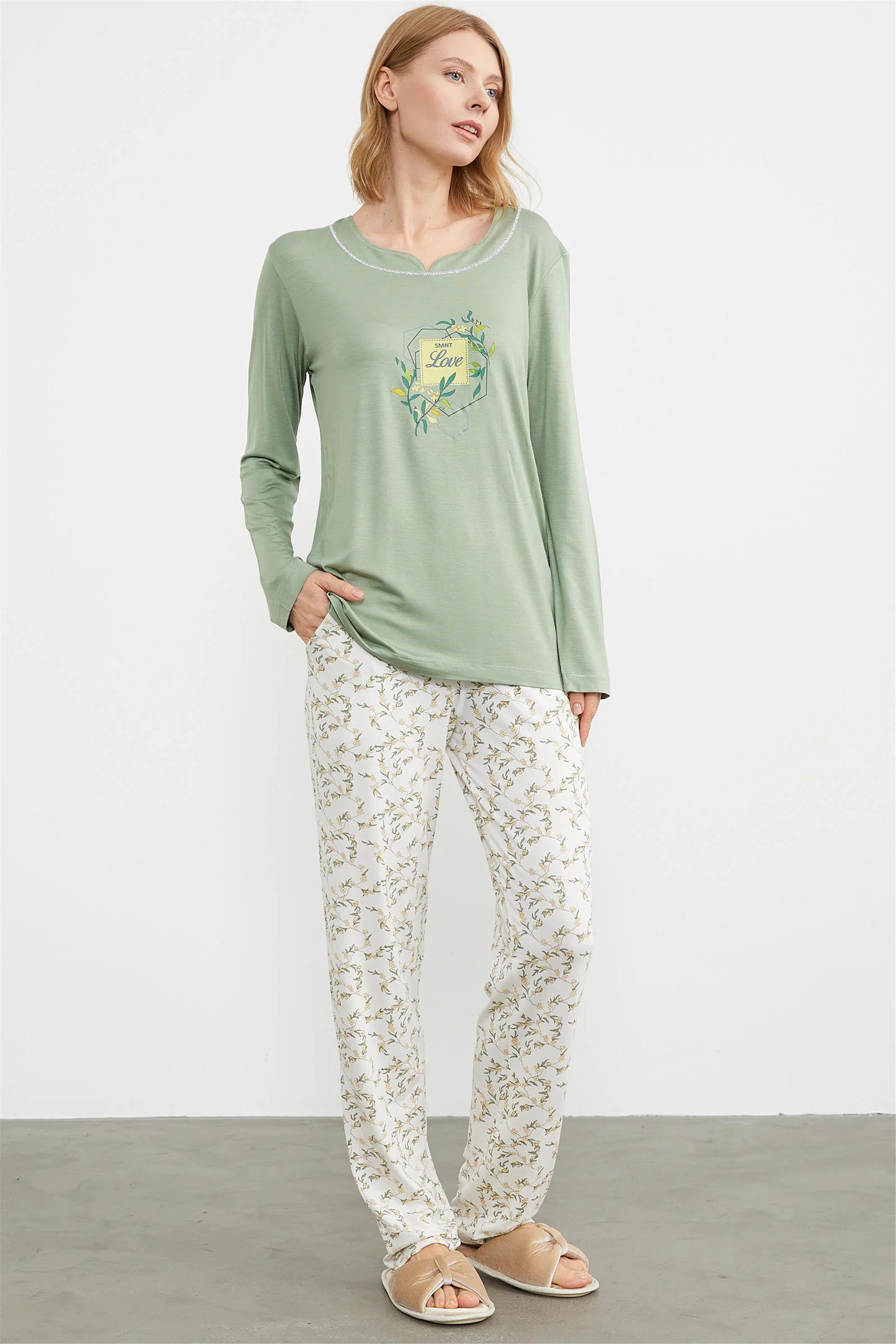 Sementa K25 Yesıl Kadın Cıcek Desenlı Baskılı