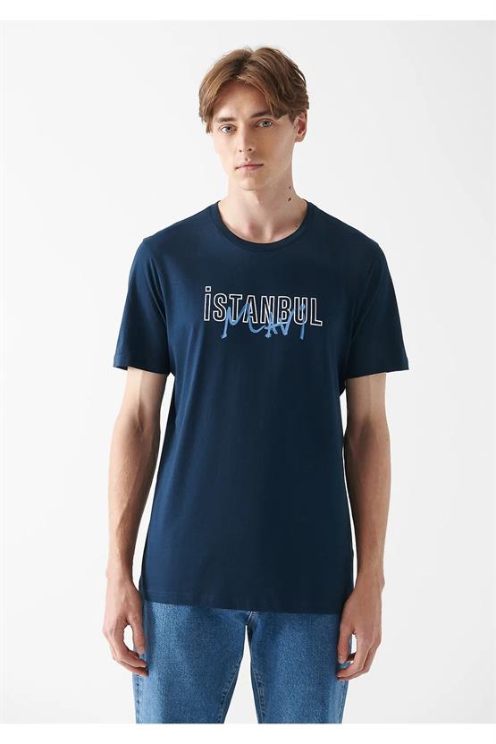 Mavi M067114-34319 Gece Lacivert Erkek Istanbul Baskılı T-Shirt
