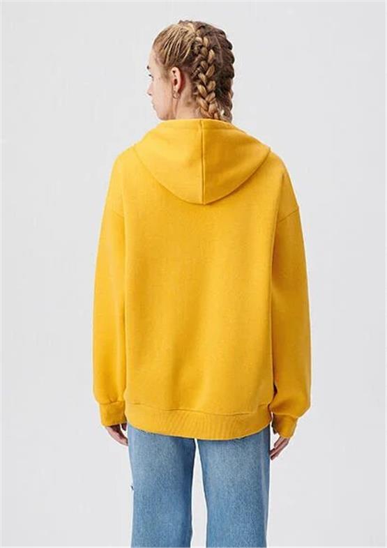 Mavi M1600361-71340 Koyu Sarı Kadın Oversize Kapuşonlu Logo Sweatshirt