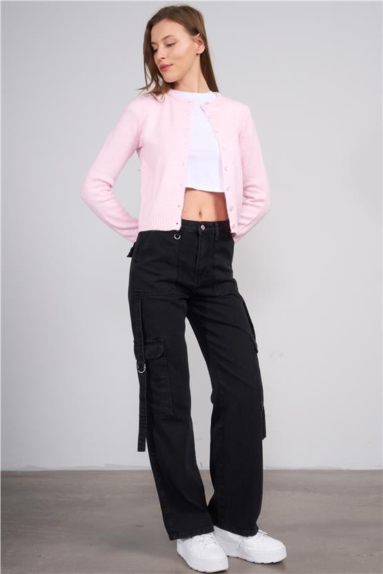 Çetinkaya Miya Mira 2315 Kadın Bisiklet Yaka Akrilik Triko Hırka Pudra