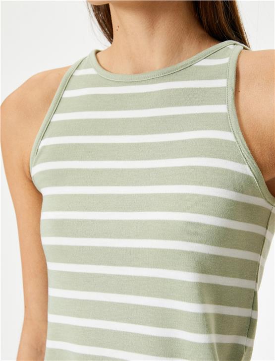 Koton 4Sal30064Ik Hakı Cızgılı 8S9 Genc Kız Jersey Basıc Kolsuz T